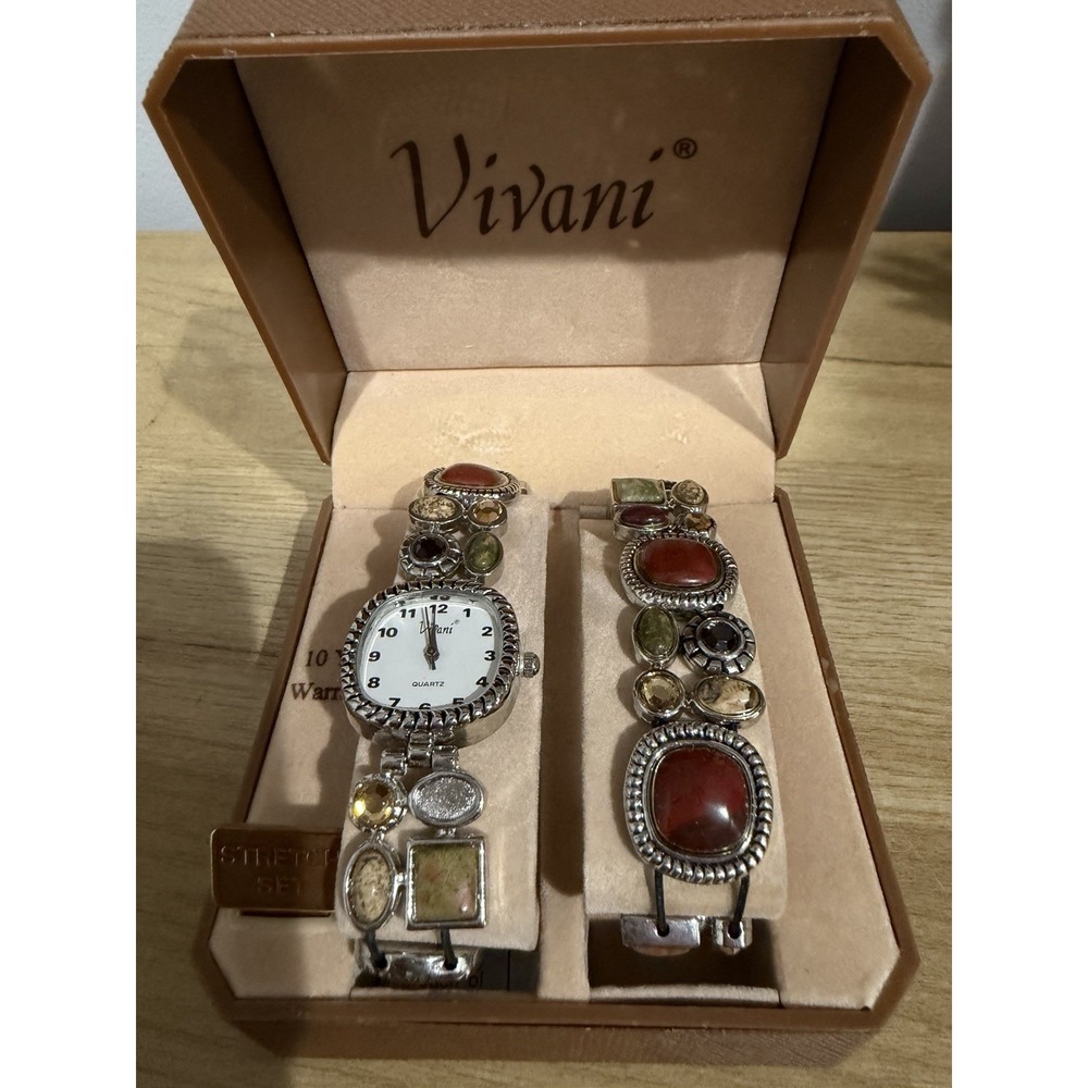 Vivian Woman's Watch & Matching Bracelet With Stone Gem Accents‎ New In Box READ